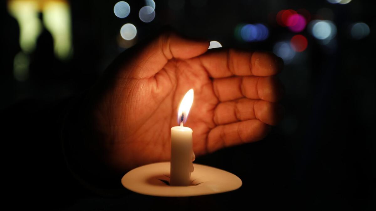 A vigil in honor of Joe Reyes, 56, who passed away from a heart attack. Joe lived in a Koreatown apartment for 11 years, but after being evicted, he lived in a tent on the sidewalk down the street.