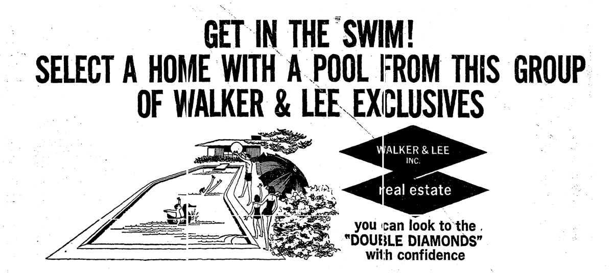 Select a home with a pool, a 1962 advertisement says