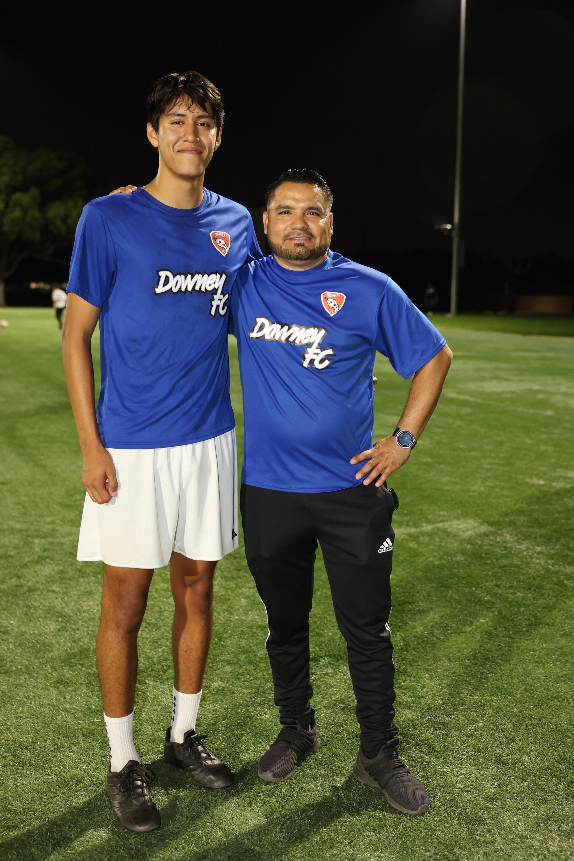 Daniel Castillo with his coach for team Downey FC.