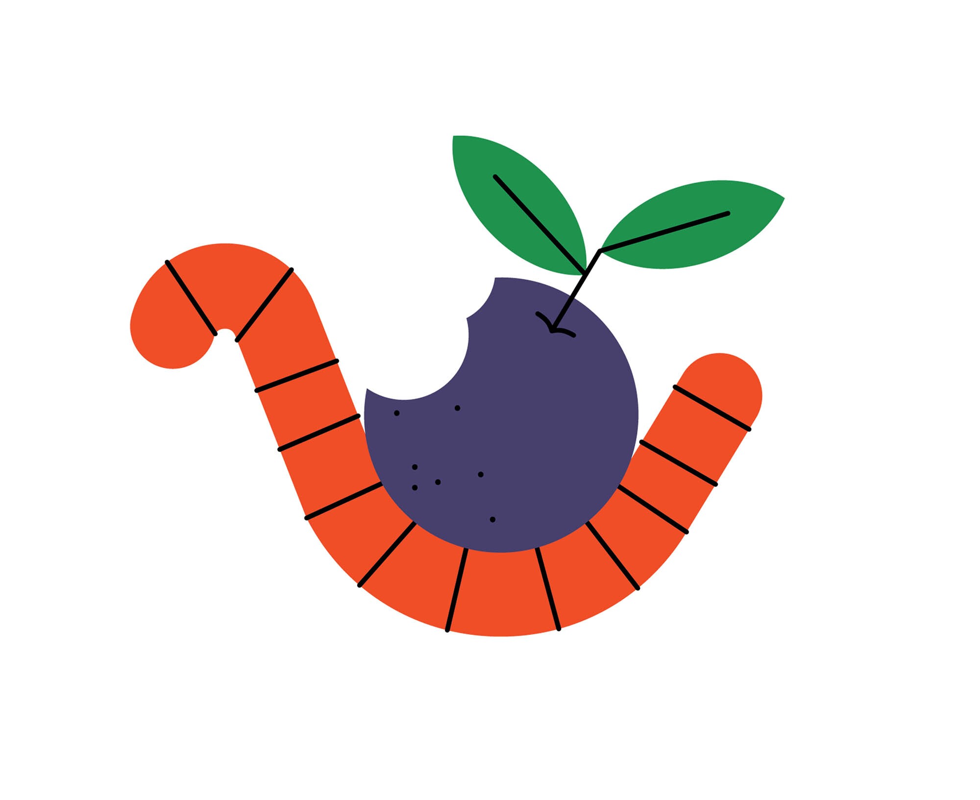 Illustration of a plum on top of a worm