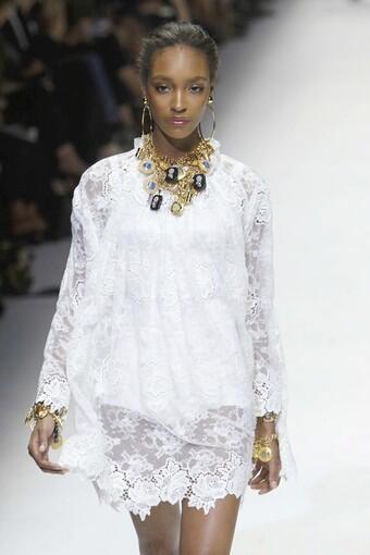 Lacy detailing sets off a nearly all-white theme at Dolce & Gabbana.