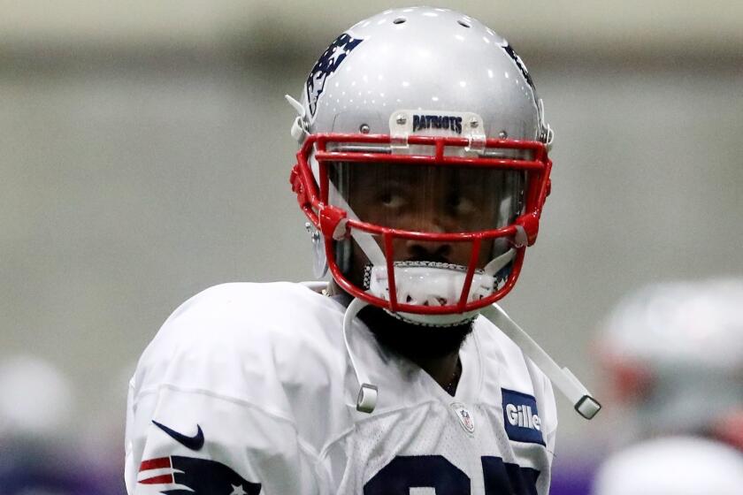 EDEN PRAIRIE, MN - JANUARY 31: Kenny Britt #85 of the New England Patriots looks on during the New England Patriots practice on January 31, 2018 at Winter Park in Eden Prairie, Minnesota.The New England Patriots will play the Philadelphia Eagles in Super Bowl LII on February 4. (Photo by Elsa/Getty Images) ** OUTS - ELSENT, FPG, CM - OUTS * NM, PH, VA if sourced by CT, LA or MoD **