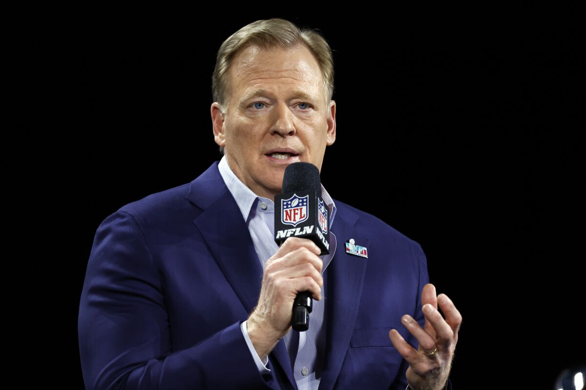 NFL Commissioner Roger Goodell speaks during a news conference in Phoenix on Feb. 8.