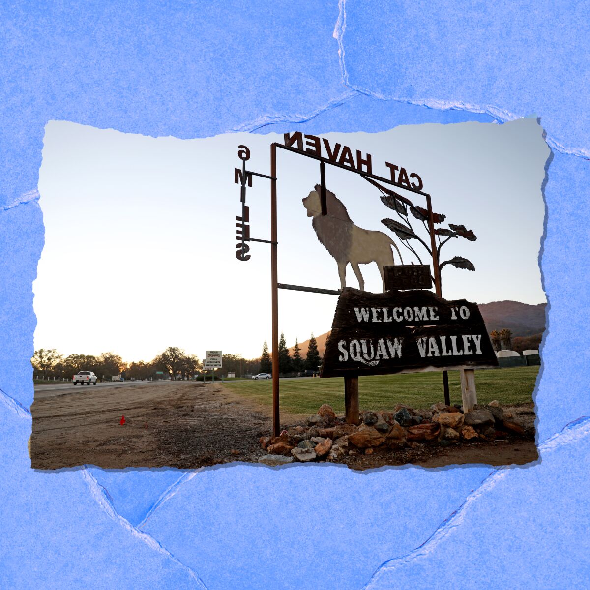 A sign says "Welcome to Squaw Valley."