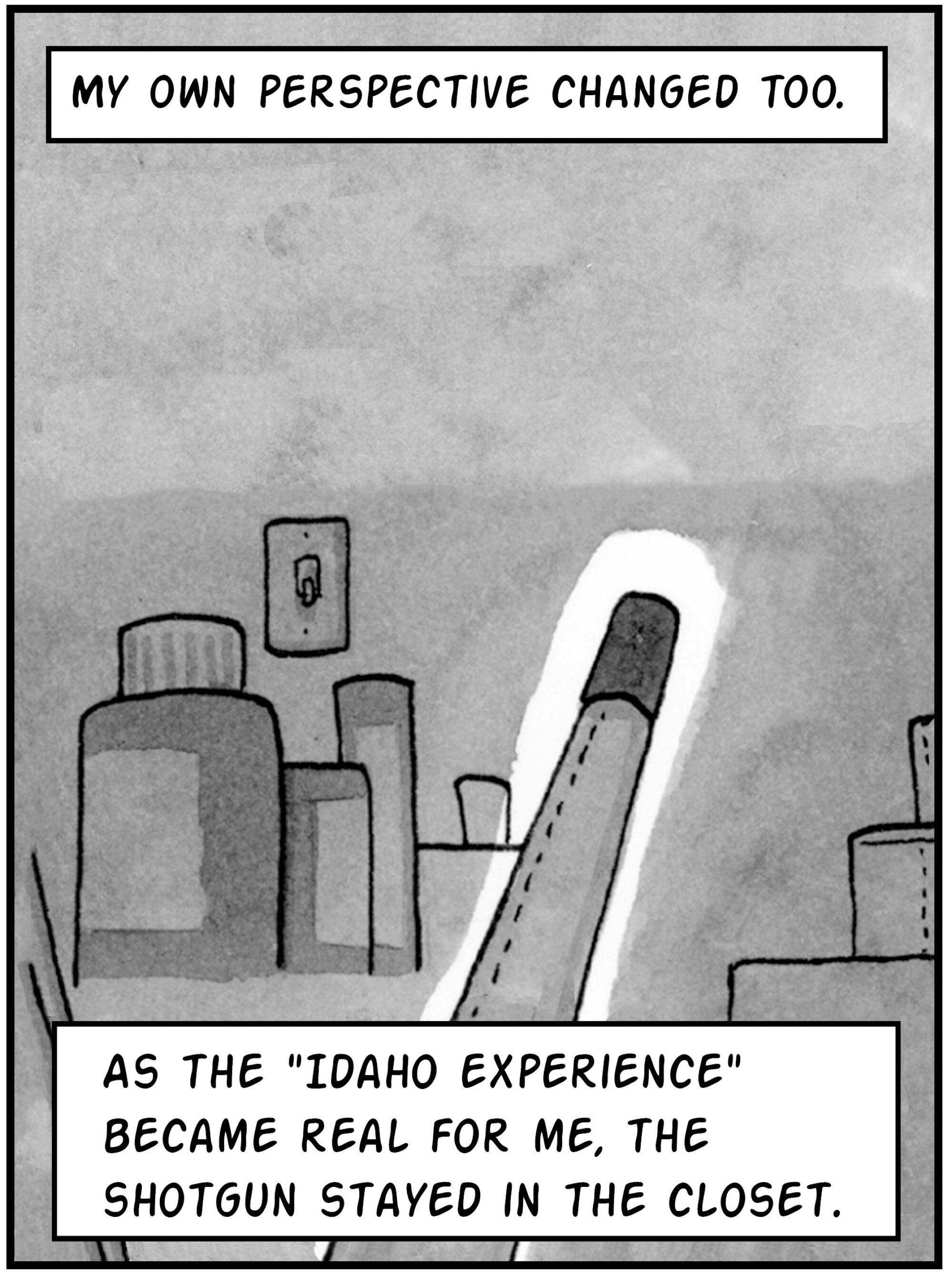 My own perspective changed too. As the "Idaho experience" became real for me, the shotgun stayed in the closet.