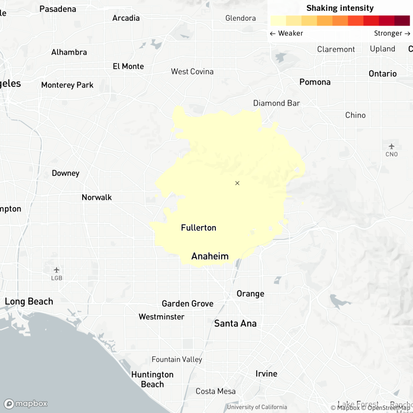 The earthquake occurred Sunday morning in Brea at a depth of 4.8 miles, the USGS says.