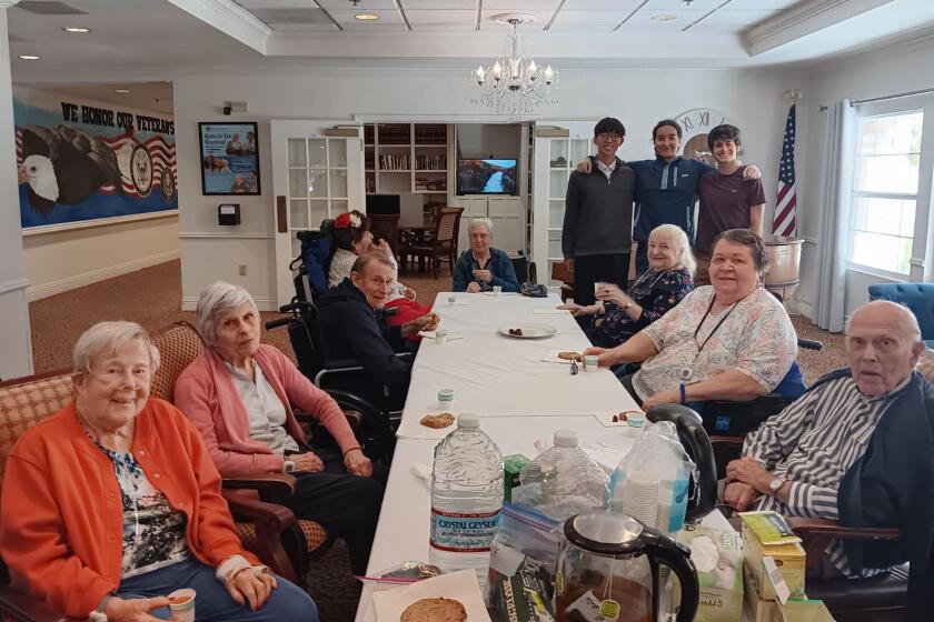 Canyon Crest Academy founders of Jade Tea Co. visited Torrey Pines Senior Living Home.