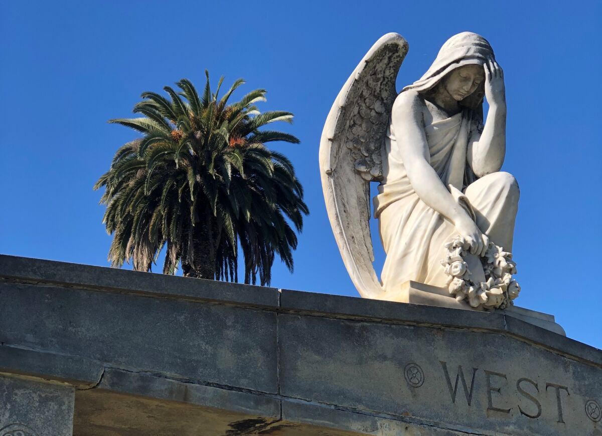 Sun and blue skies grace Inglewood Park Cemetery on Super Bowl Sunday.
