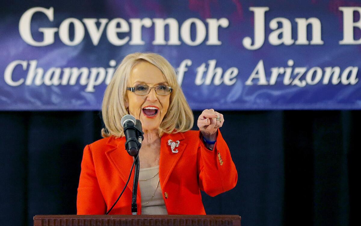 Former Arizona Gov. Jan Brewer endorsed Donald Trump early on and has said she would be willing to be his vice president. (Matt York / Associated Press)