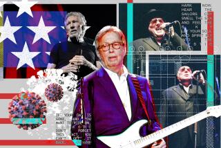 A photo collage showing Eric Clapton, Roger Waters and Van Morrison