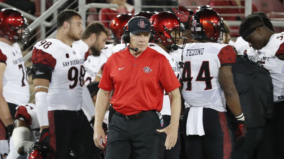 San Diego State coach Rocky Long is in his eighth season as head coach of the Aztecs. He has compiled a 67-30 record at SDSU, ranking second only to Don Coryell (104-19-2) in victories at the school.