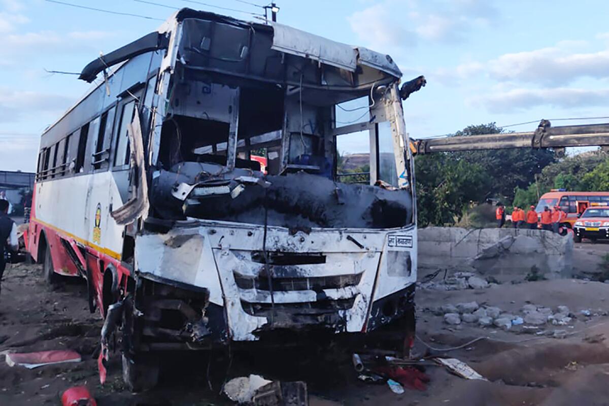 The bus involved in Tuesday night's accident in Nashik, India.