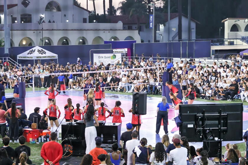 More than 1,000 fans showed up on Saturday night for an outdoor girls' volleyball match at Sherman Oaks Notre Dame.
