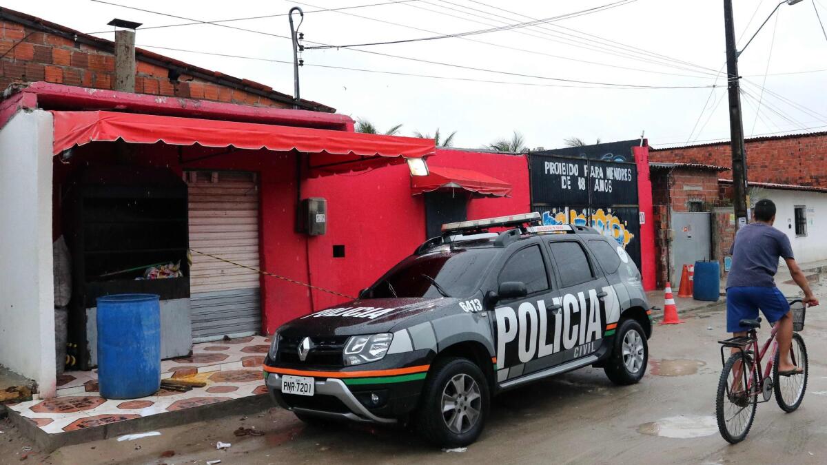 Facade of the nightclub where 14 people were killed in an early Saturday shootout, in Fortaleza, northeastern Brazil, on Jan. 27, 2018.