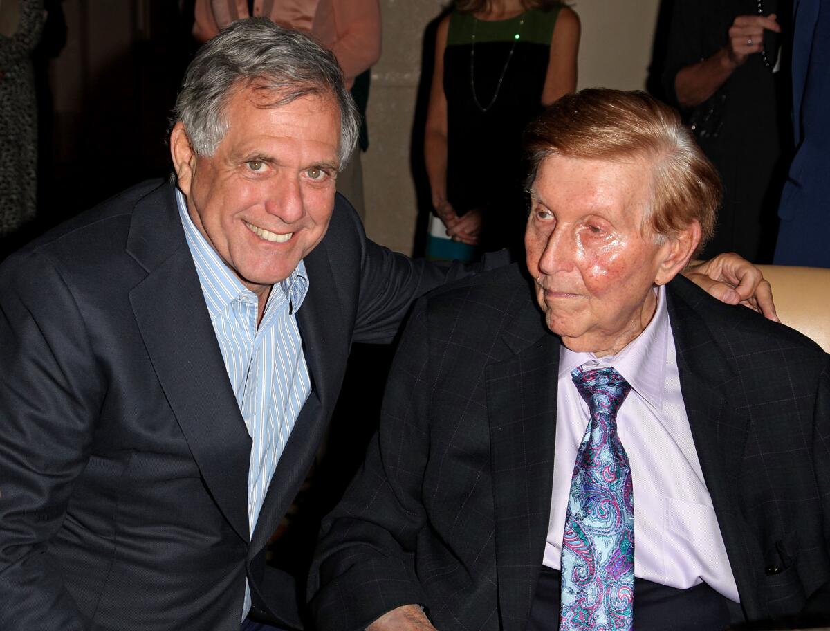 CBS Chief Executive Leslie Moonves, left, with Sumner Redstone at a gala in Beverly Hills in 2012.