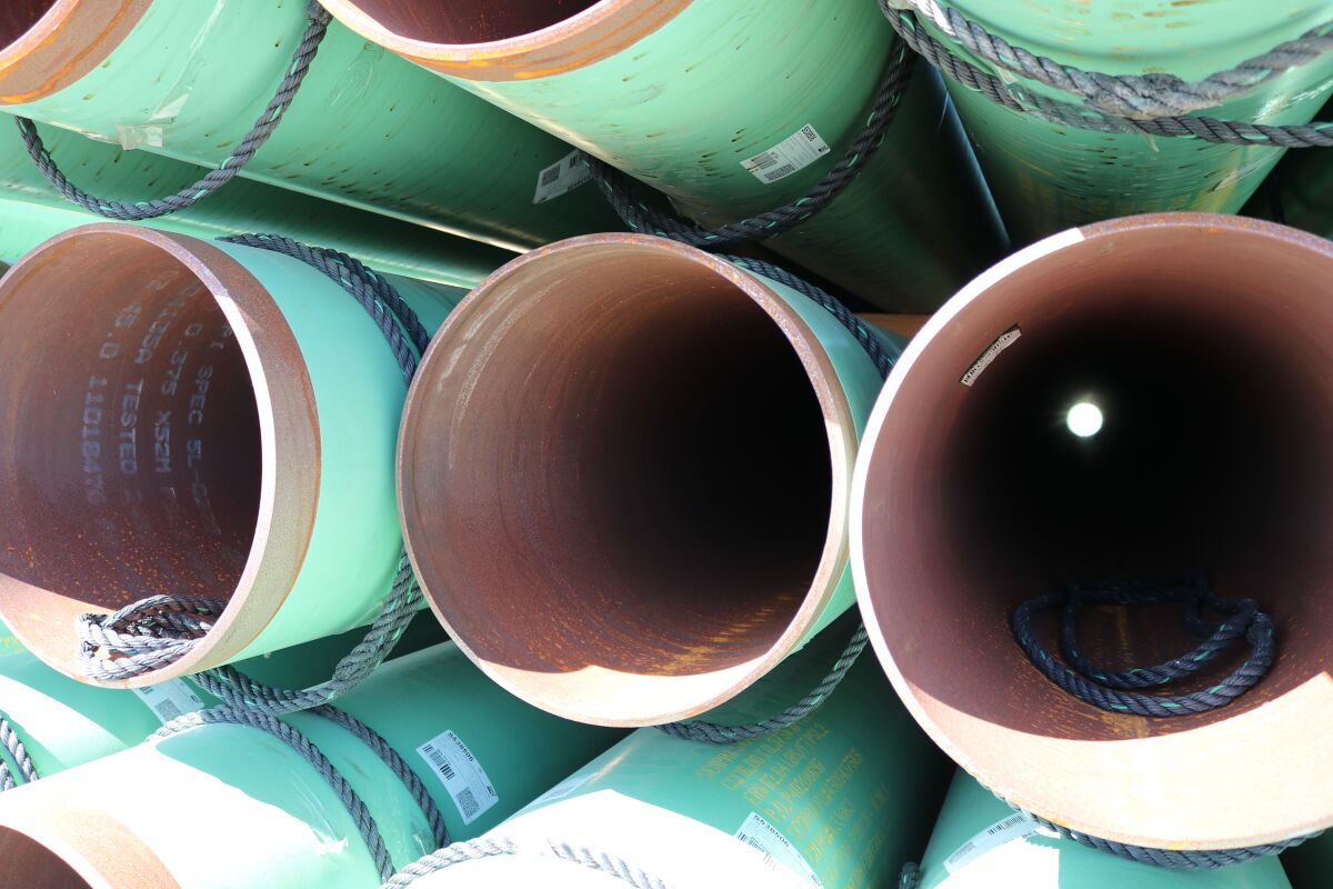 Natural gas pipes at a San Diego Gas & Electric staging area.