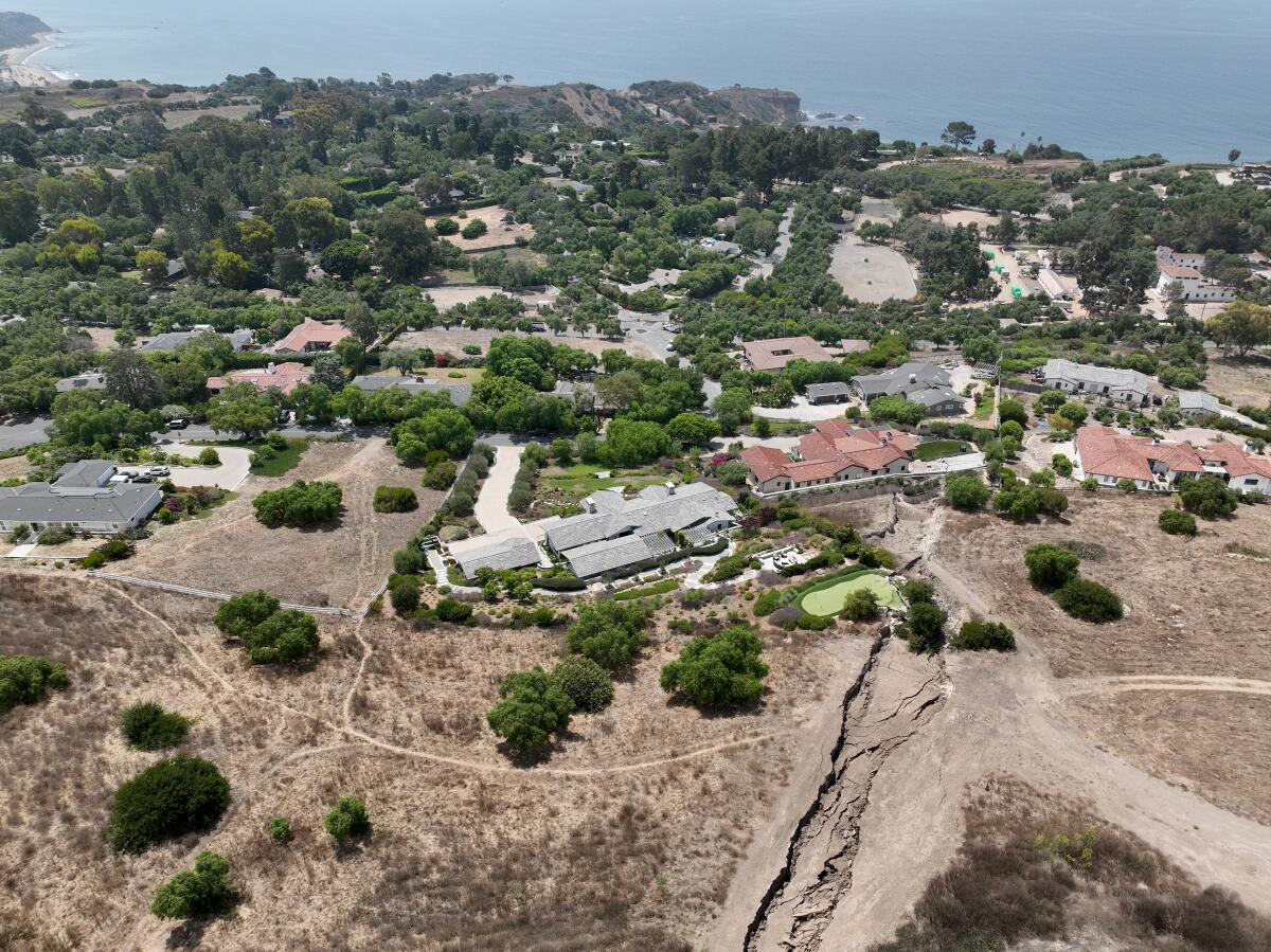 In Rancho Palos Verdes, a large fissure has opened up since February, damaging a Portuguese Bend putting green and home.