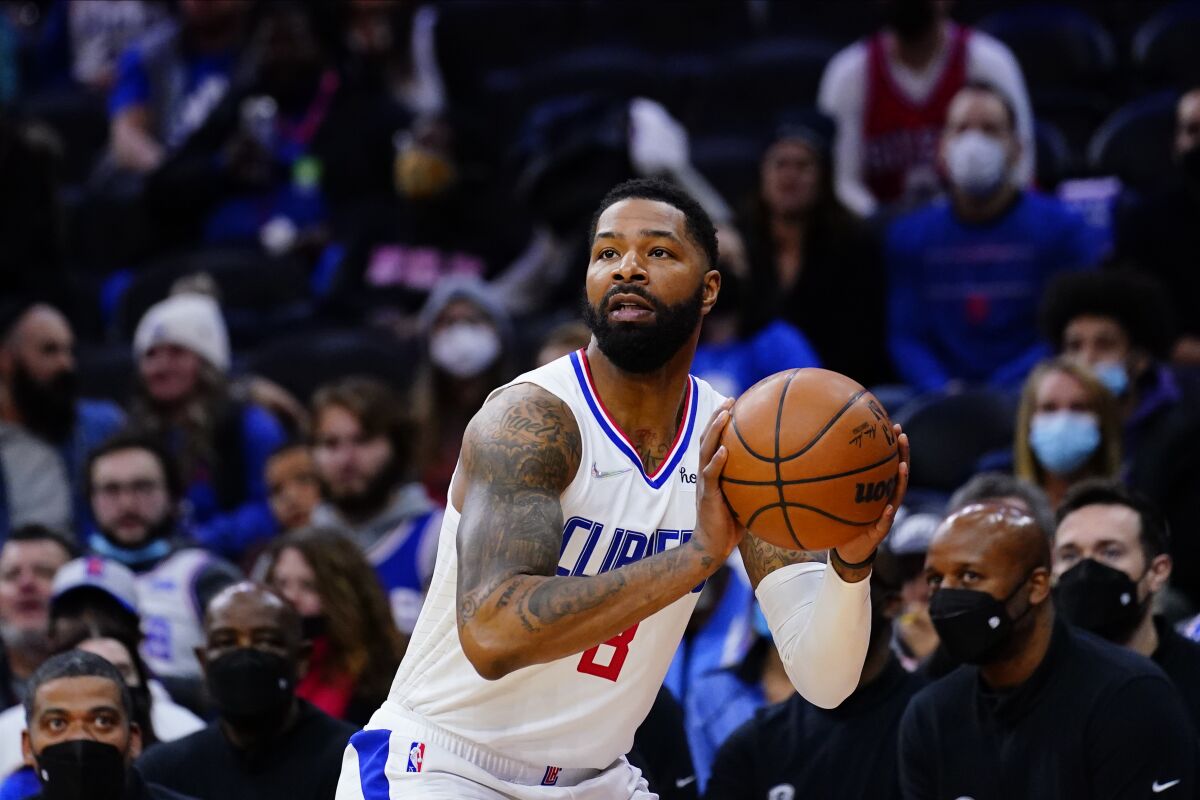 Clippers forward Marcus Morris Sr. prepares to shoot.