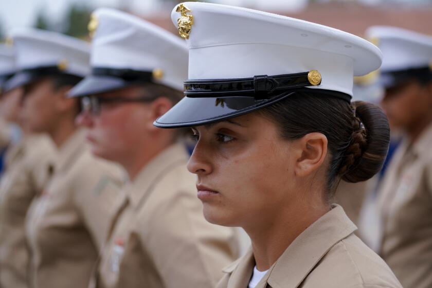 San Diego, CA - May 06: On Thursday, May 6, 2021 in San Diego, CA., 53-women from Lima Company, 3rd Recruit Training Battalion, Platoon 3241 were the first women to graduate from basic training at Marine Corps Recruit Depot San Diego Thursday morning. (Nelvin C. Cepeda / The San Diego Union-Tribune)