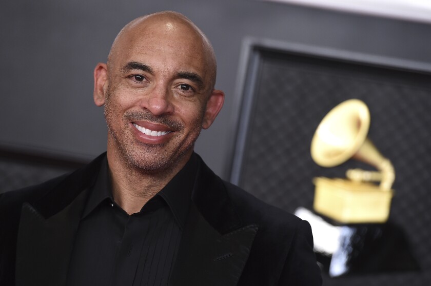 FILE - Harvey Mason Jr. arrives at the 63rd annual Grammy Awards on March 14, 2021. Mason Jr., was named the official president and CEO of The Recording Academy. The academy, which produces the Grammy Awards annually, made the announcement Thursday, May 13, 2021. (Photo by Jordan Strauss/Invision/AP, File)