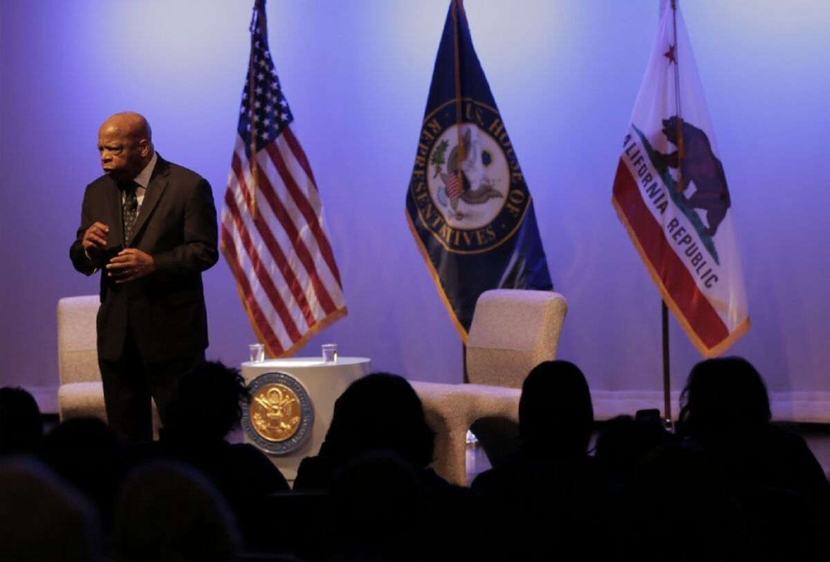 Civil rights icon Rep. John Lewis (D-Ga.) speaks at the Student Union Theatre at Cal State L.A. on Saturday.