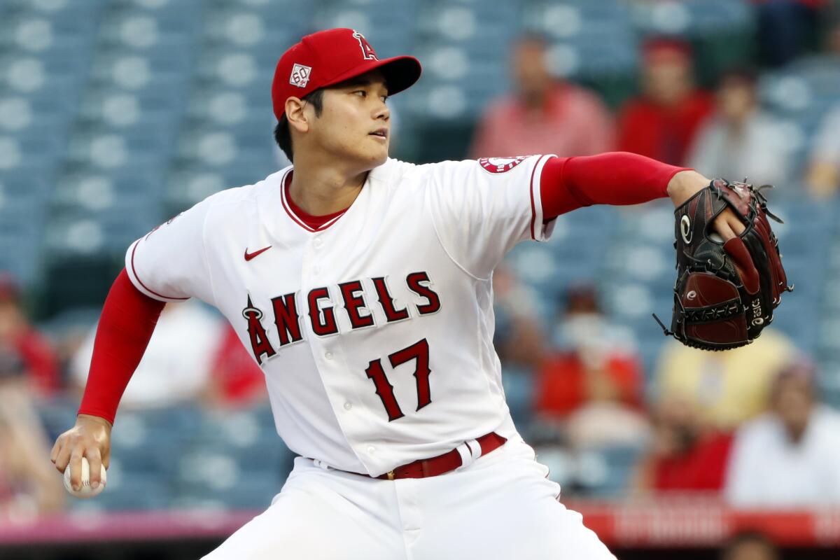 Shohei Ohtani throws a pitch Thursday.