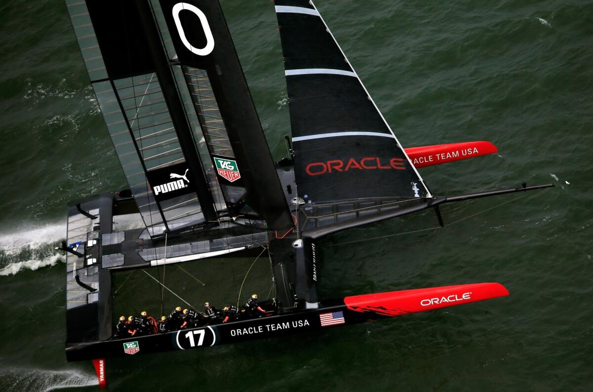 Oracle Team USA competes during Race 5 of the America's cup in San Francisco Bay on Tuesday.