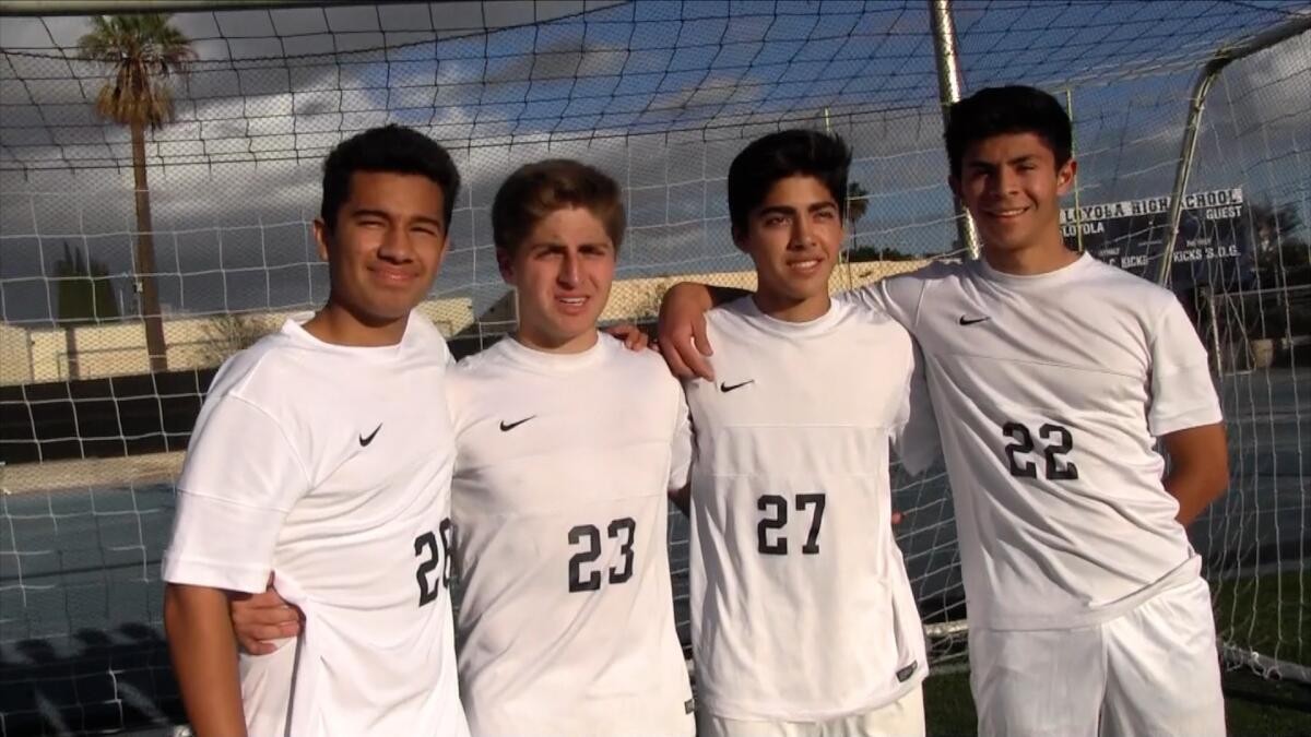 Loyola soccer players Tomas Griego (left), Marco Sanchez, Nico Sanchez and Diego Avila all went to the same elementary school.