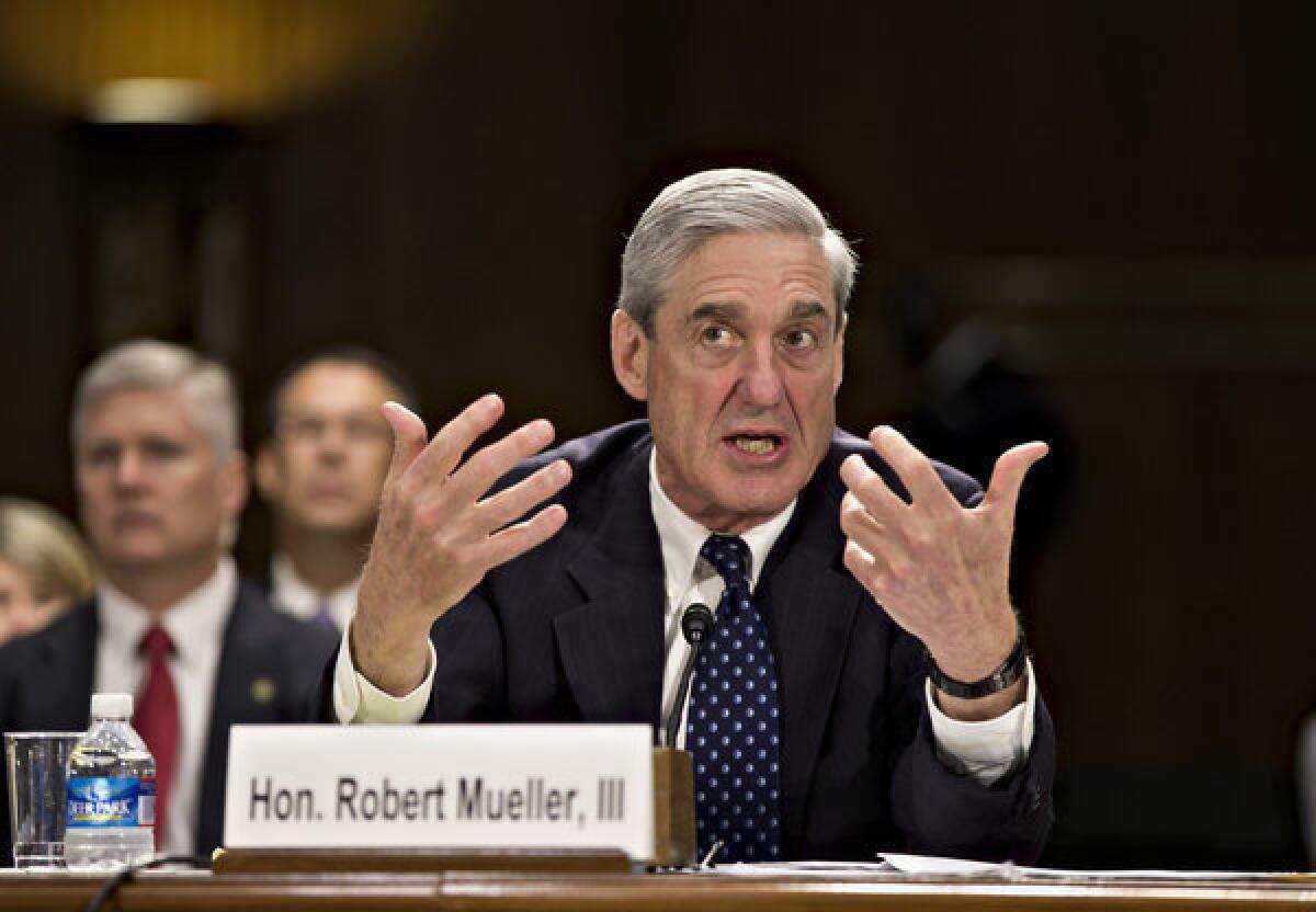 FBI Director Robert Mueller testifies on Capitol Hill in Washington on Wednesday before the Senate Judiciary Committee hearing on national security matters.