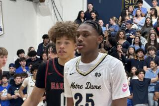 Trent Perry of Harvard-Westlake (left) scored 22 points. Mercy Miller of Sherman Oaks Notre Dame scored 33 points. 