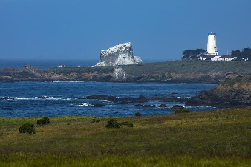 BIG SUR, CA - MAY 02: Piedras Blancas Light Station, on a rugged point six miles north of Hearst Castle along California Highway 1 on Sunday, May 2, 2021 in Big Sur, CA. (Brian van der Brug / Los Angeles Times)