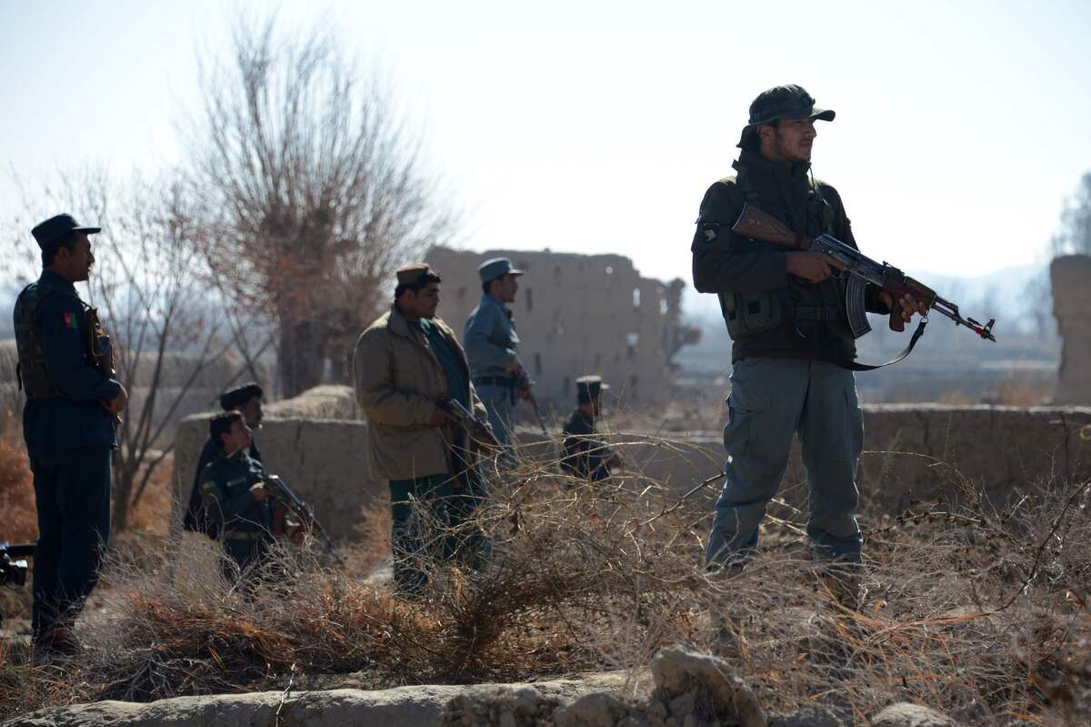 Afghan anti-Taliban militia on patrol in the Panjwai district of Kandahar province on Jan. 8.