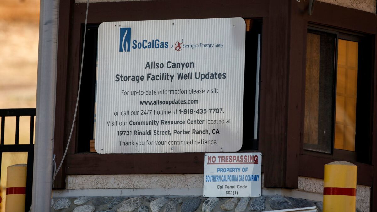The main entrance of Southern California Gas Co.'s Aliso Canyon facility, which reopened at the end of July.