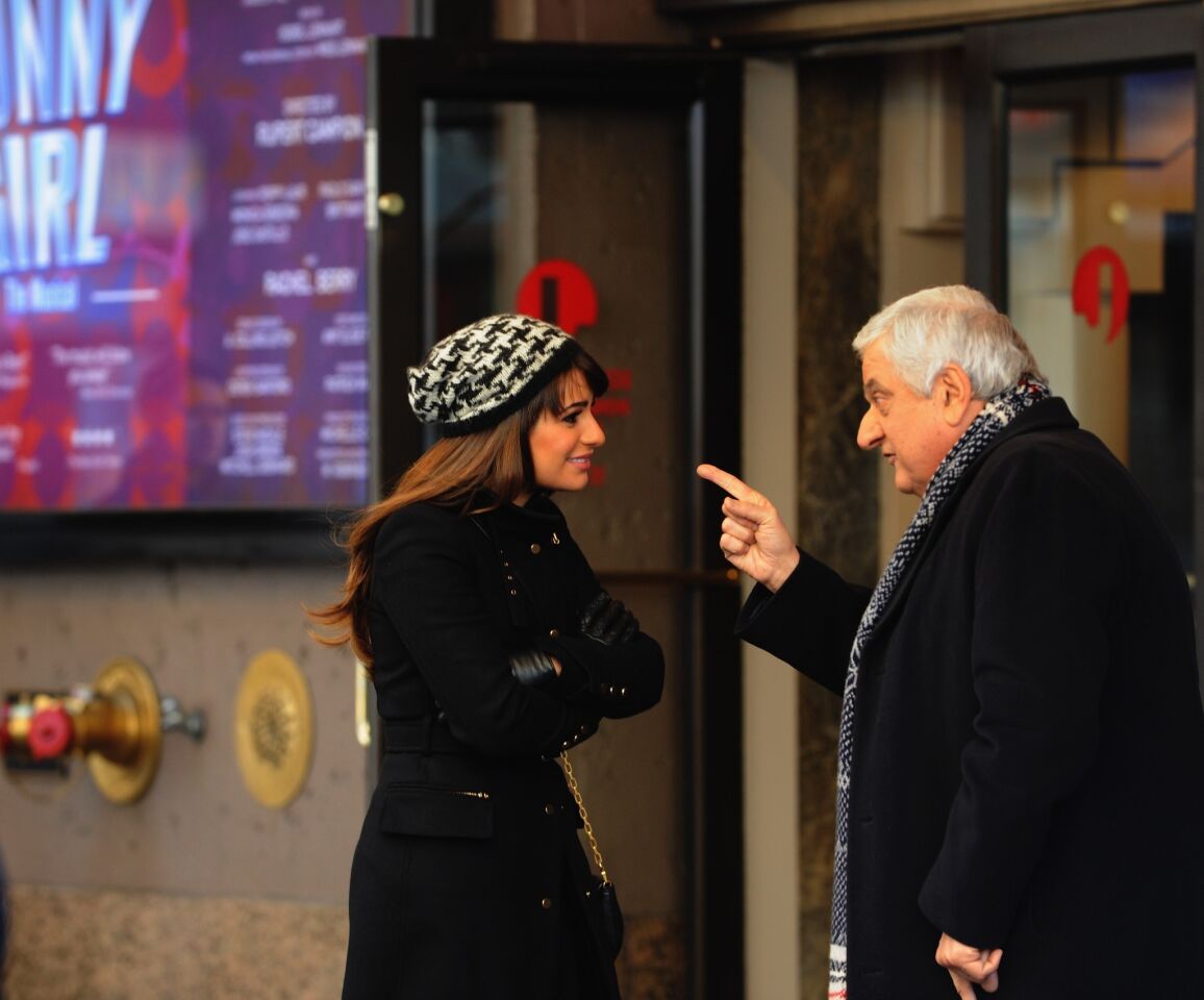 Lea Michele and Michael Lerner on the set of "Glee" on March 16, 2014, in New York City.
