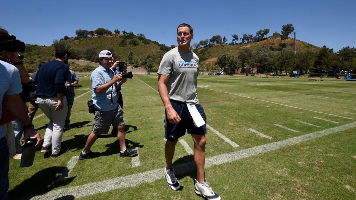 Chargers quarterback Philip Rivers walks off the field after minicamp at the team's facility Thursday in San Diego. The minicamp was the last Chargers event to be held in San Diego before the team moves to Los Angeles.