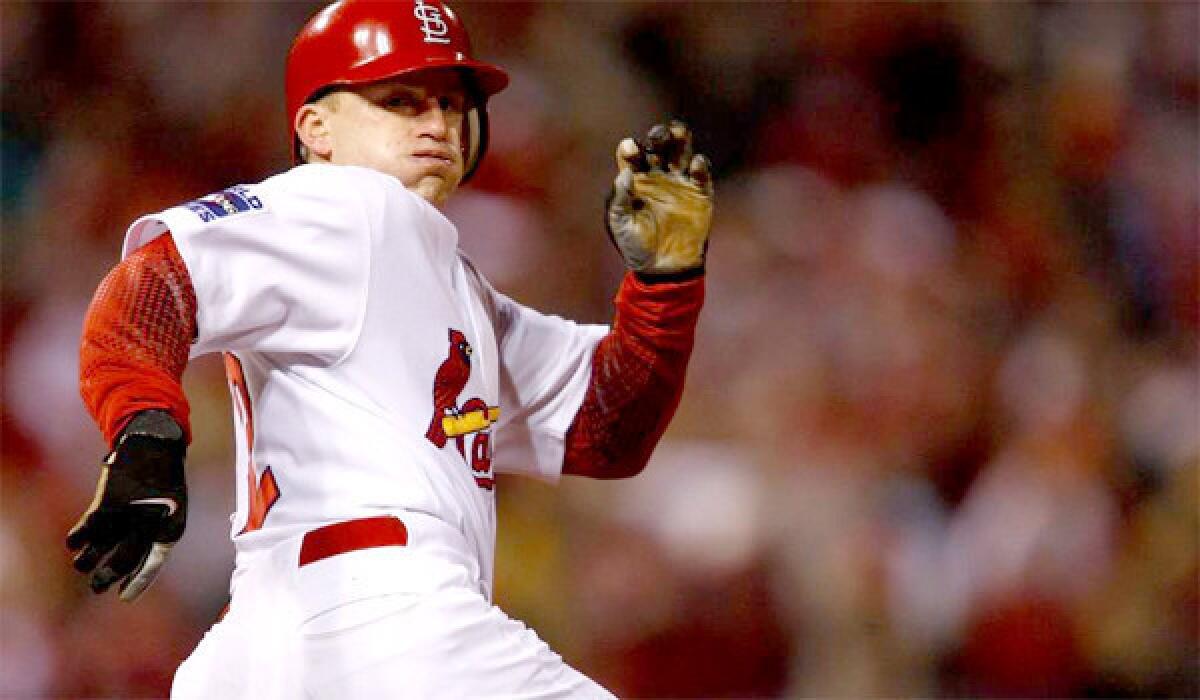 David Eckstein runs the bases during Game 5 of the 2006 World Series, in which the St. Louis shortstop was voted most valuable player. The Cardinals won the series, four game to one, over the Detroit Tigers.