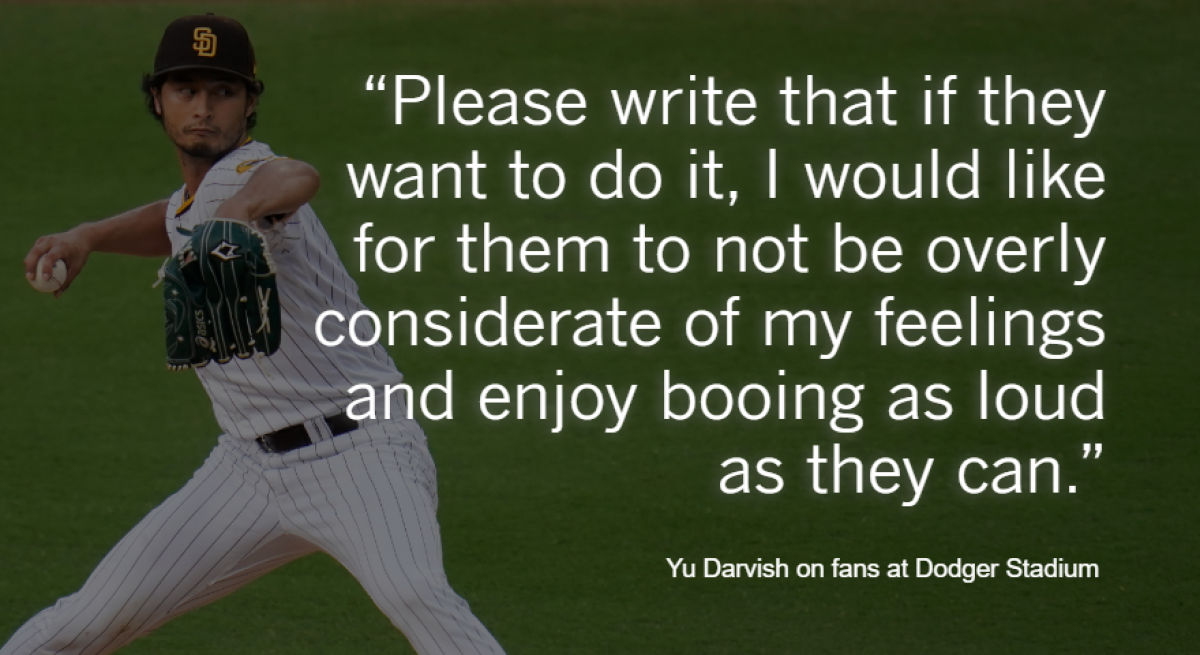 Meme featuring image of Yu Darvish pitching and quote on being booed by Dodgers fans