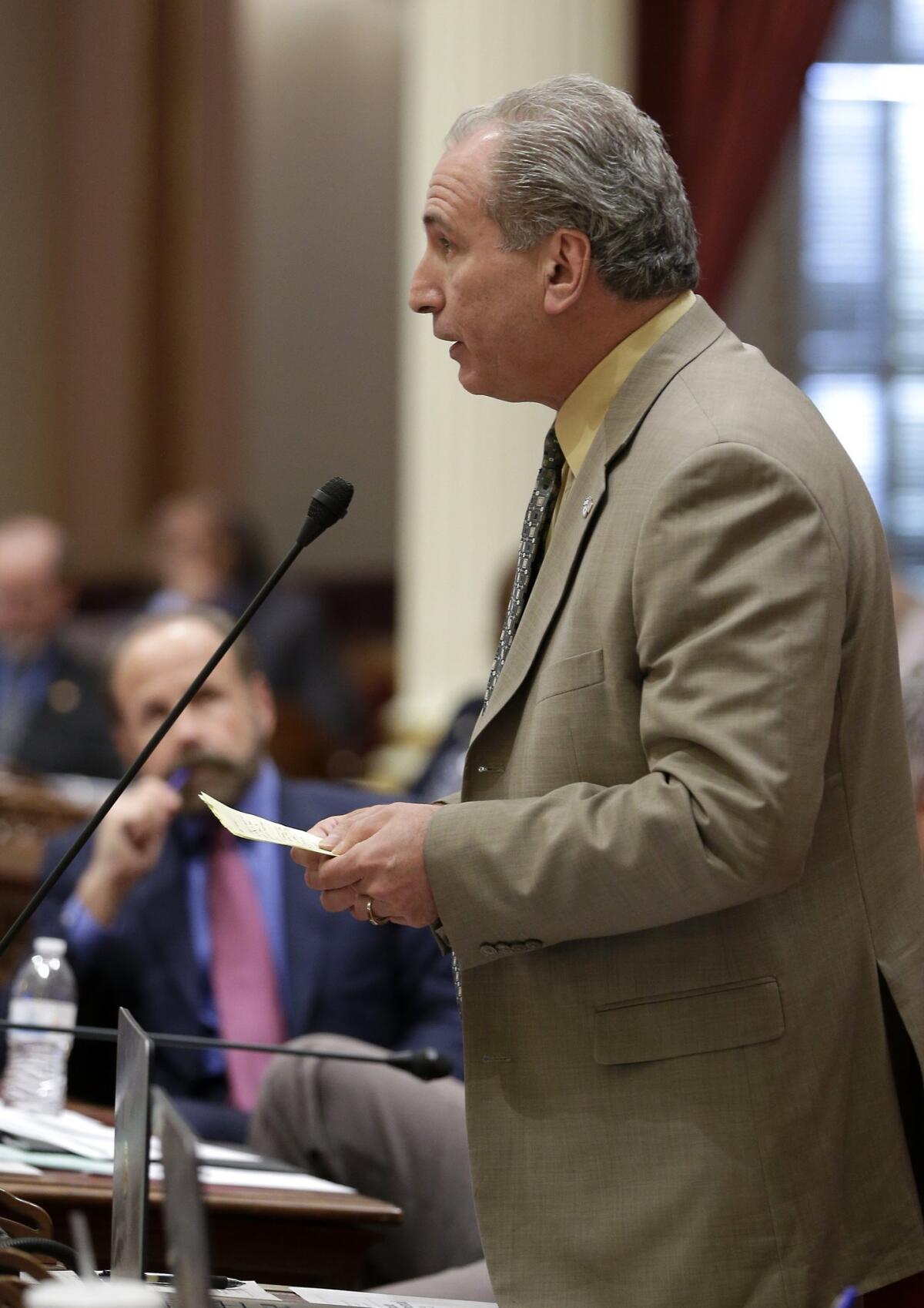 State Sen. Jeff Stone (R-Temecula), shown on the Senate floor in June, sponsored the measure that passed both houses of the Legislature unanimously urging University of California campuses to condemn anti-Semitism.