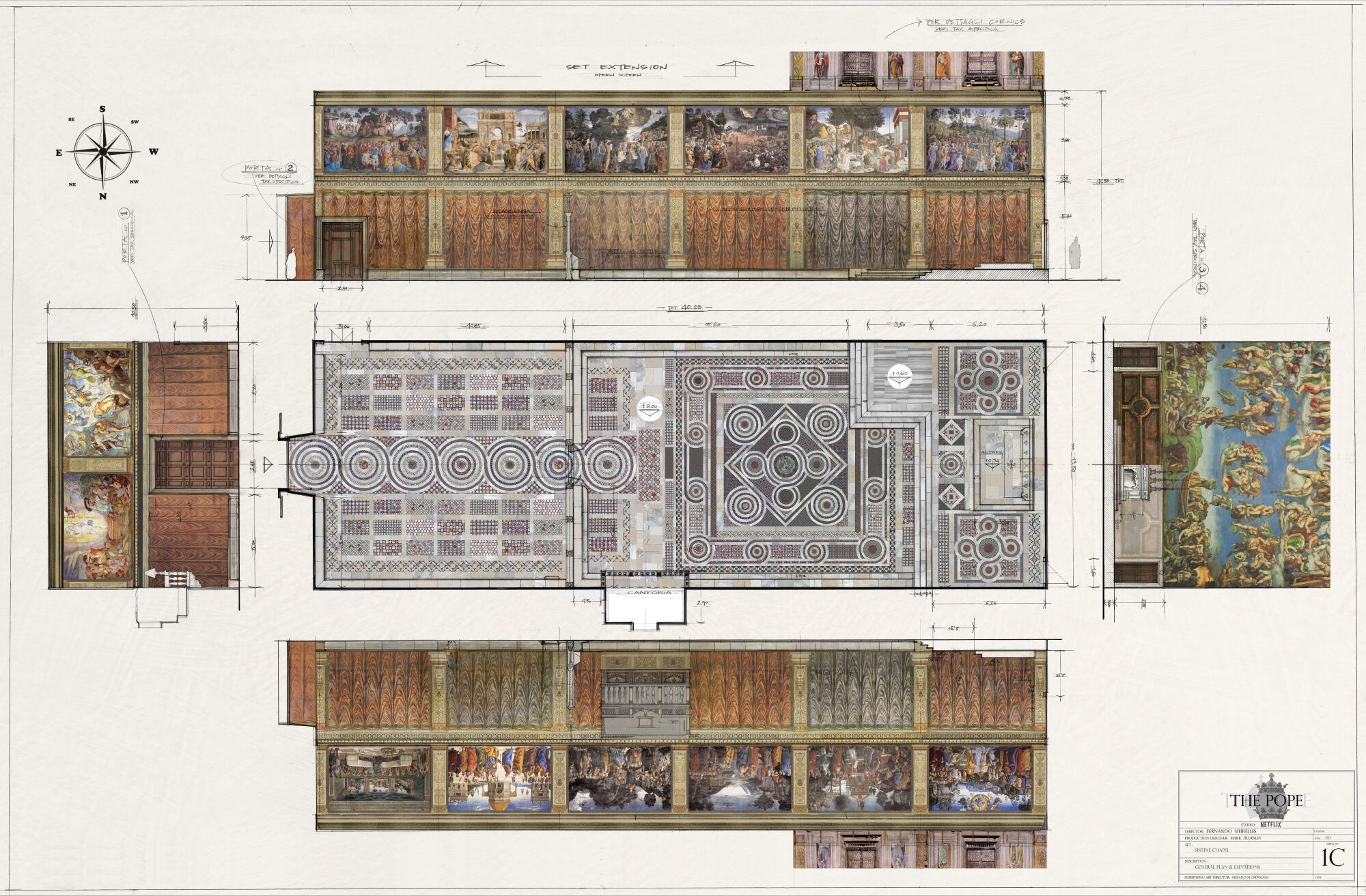 A detailed blueprint of the film's Sistine Chapel, including Michelangelo's masterful frescoes.