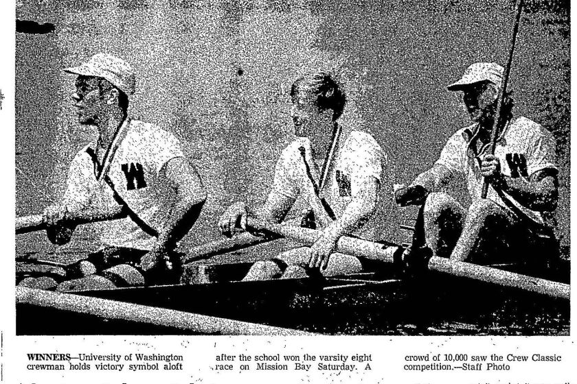 Image of University of Washington rowers from the Evening Tribune, Monday, April 9, 1973 