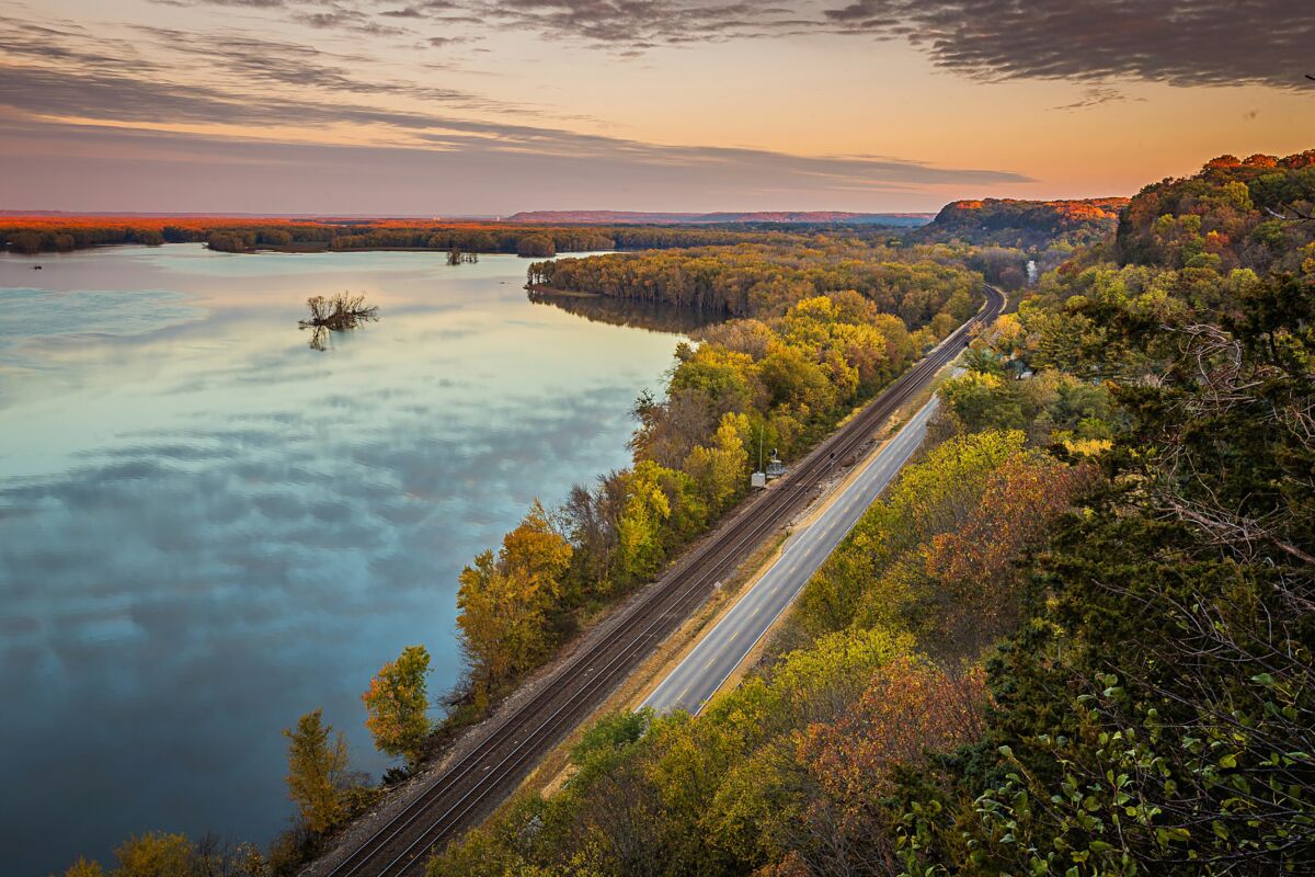 The Great River Road National Scenic Byway follows the Mississippi River through 10 states.