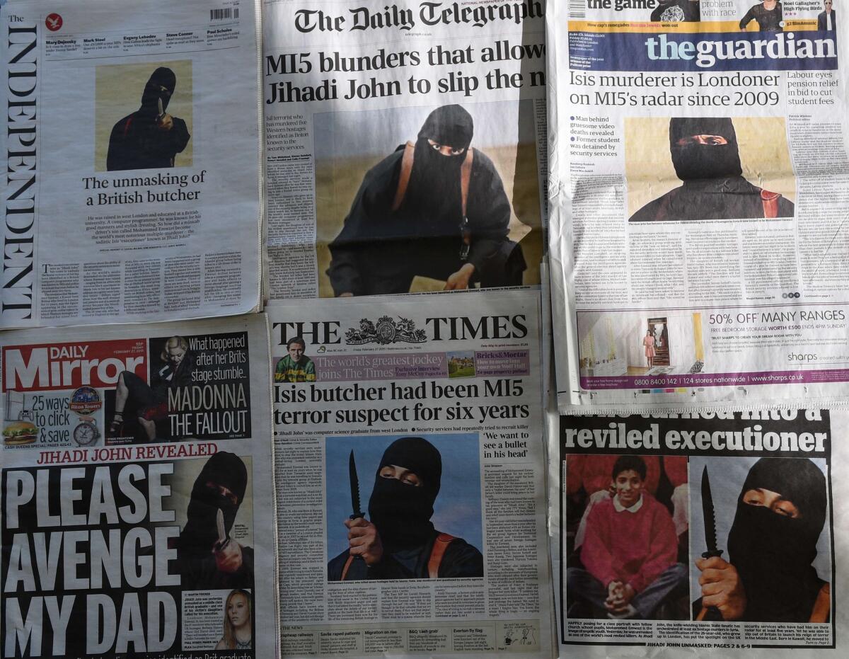 "Jihadi John" dominated the front pages of British newspapers on Friday.