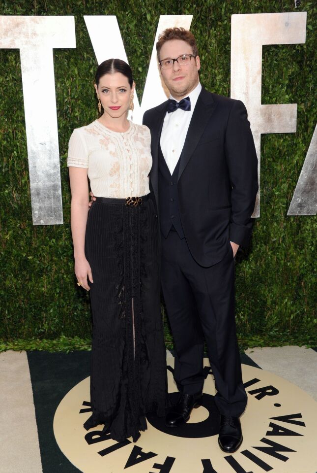 "The Guilt Trip" star Seth Rogen, right, and wife Lauren Miller.