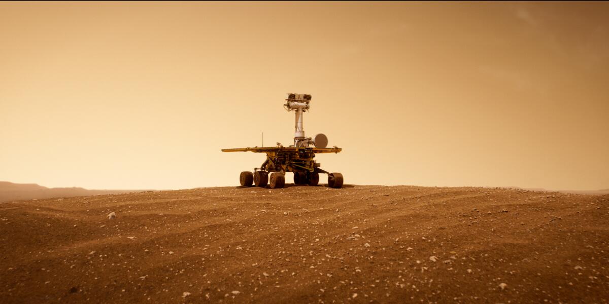 A rover on the surface of Mars in the documentary "Good Night Oppy."
