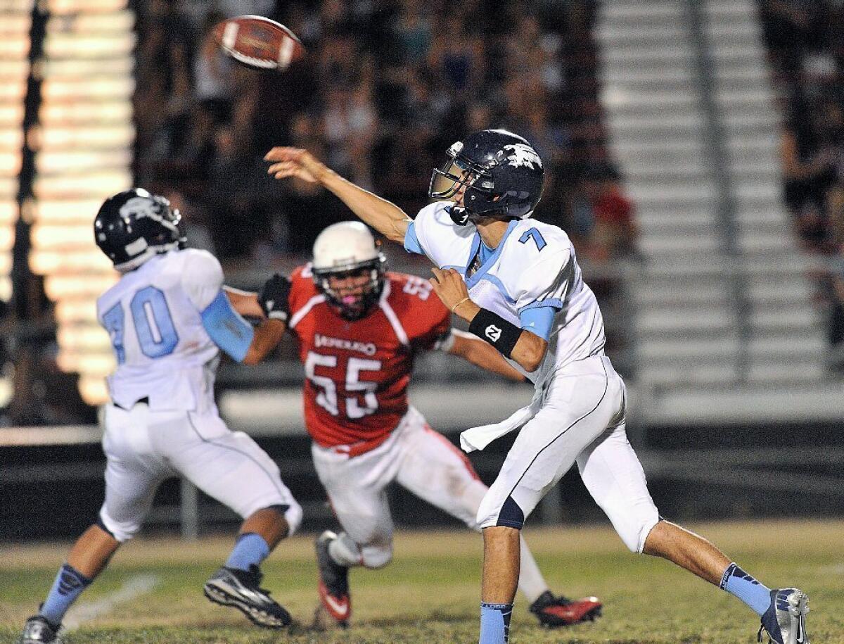 Crescenta Valley High junior quarterback Brian Gadbsy completed 13 of 23 passes for 174 yards and six touchdowns against Verdugo Hills.