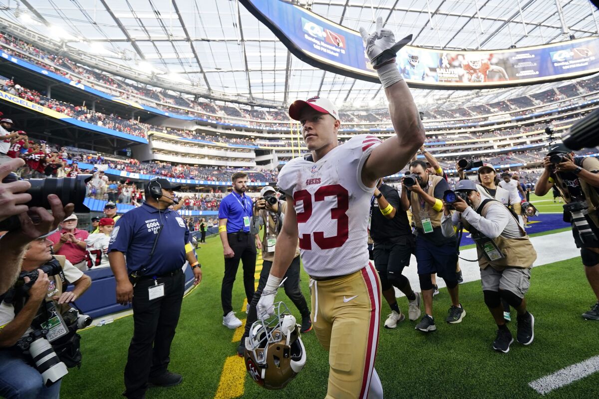 McCaffrey makes history as 49ers win sloppy Thursday Night game over Giants  - Sactown Sports