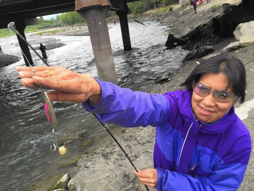 “It’s really noisy,” Dorcas Willie-Milligrock says of fishing for chinook on Ship Creek in Anchorage.
