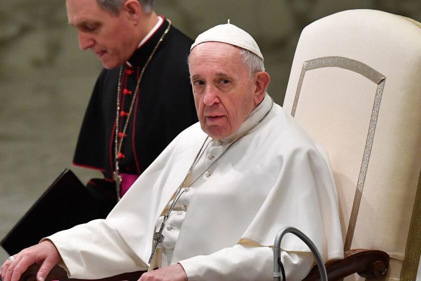 Pope Francis looks on during the weekly general audience on February 6, 2019 at Paul-VI hall in the Vatican. (Photo by Andreas SOLARO / AFP)ANDREAS SOLARO/AFP/Getty Images ** OUTS - ELSENT, FPG, CM - OUTS * NM, PH, VA if sourced by CT, LA or MoD **