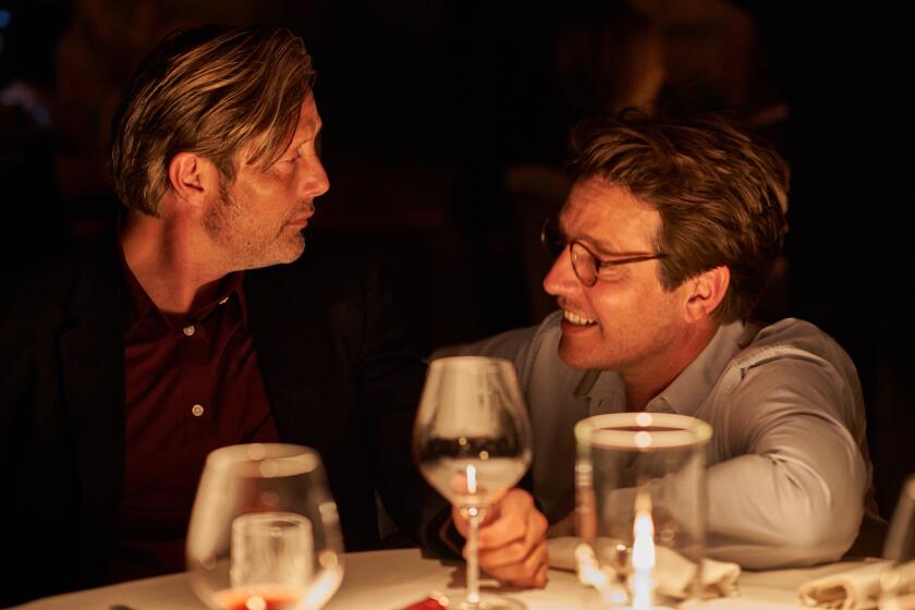 Actor Mads Mikkelsen, left, and director and co-writer Thomas Vinterberg in 'Another Round,' a bittersweet drama of middle-aged discontent recently nominated for two Academy Awards.