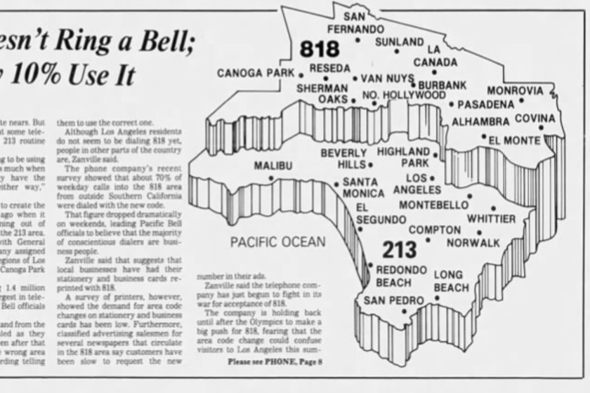A 1984 L.A. Times article, headlined: "818 Area Code Doesn't Ring a Bell; Survey Shows Only 10% Use It"